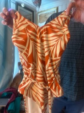 Orange and Cream Printed One-Piece Swimsuit
